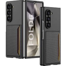 Gezgin Galaxy Z Fold 6 Karbonfiber Arka Yüzey Gzgn Kartlıklı Z-Kart Kıpta Sert Kapak-Siyah