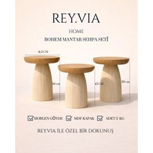 Brb Store Bohem Üçlü Orta Sehpa 3 Adet Krem Ceviz Renk MDF ile Modern Tasarım ve Şık Dekor