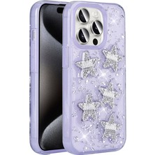 Gezgin Apple iPhone 15 Pro Max Kılıf Airbagli Simli Arka Yüzey Gzgn Işıltı Silikon Kapak-Lila