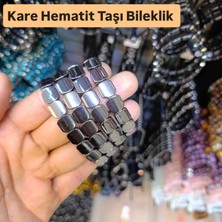 Mga Doğaltaş Hematit Taşı Bileklik Çift Delikli Kare Model – Koyu Gri Parlak – %100 Hakiki Doğal Taş – Unisex – Sertifikalı