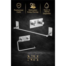 Nakra Home 3'lü Set ( Paslanmaz Çelik Yapışkanlı Havlu Askısı , Tuvalet Kağıtlığı ve 2'li Askılık ) Yapışkanlı Havluluk