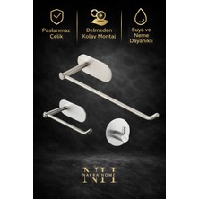 Nakra Home 3'lü Set ( Paslanmaz Çelik Yapışkanlı Havlu Askısı , Tuvalet Kağıtlığı ve Tekli Askılık ) Yapışkanlı Havluluk