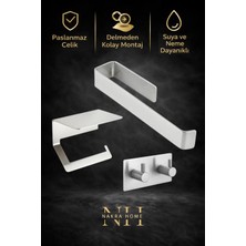 Nakra Home 3'lü Set ( Paslanmaz Çelik Yapışkanlı Havlu Askısı , Tuvalet Kağıtlığı ve 2'li Askılık ) Yapışkanlı Havluluk