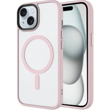 Gezgin Apple iPhone 15 Plus Kılıf Mat Arka Yüzey Wireless Şarj Özellikli Gzgn Flet Magsafe Kapak-Pembe