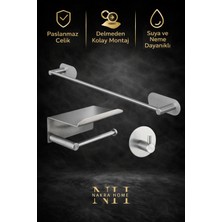 Nakra Home 3'lü Paslanmaz Çelik Yapışkanlı Havlu Askısı ve Tuvalet Kağıtlığı | Kolay Montaj Neme Dayanıklı Havluluk