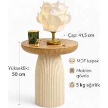 Bohem Tekli Sehpa MDF Üst Yüzey Krem Ceviz Renk 41,5 cm Çap 51 cm Yükseklik Modern Tasarım