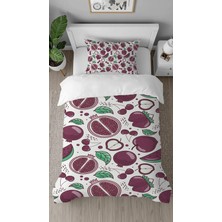 Greendecor Nar Kiraz Vişne Elma Desenli Dijital Baskılı Özel Tasarımlı Çarşafsız Tek Kişilik Nevresim Takımı