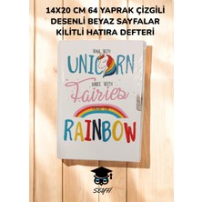 14X20 cm 64 Yaprak Çizgili Desenli Sayfalı Kilitli Hatıra Defteri Günlük Unicorn Seri