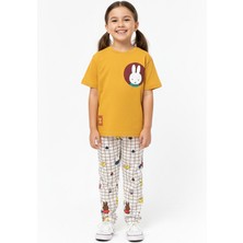 Pini Co Kız Çocuk Hardal Tavşan Baskılı T-Shirt ve Kareli Figürlü Pantolon Takım