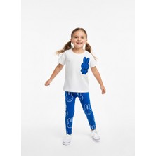 Pini Co Kız Çocuk Mavi Beyaz Tavşan Nakışlı Sırt Detaylı Alt Üst Takım (Pamuklu)