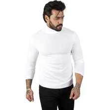 Rizzup Erkek Beyaz Slim Fit Balıkçı Yaka Düz Kazak Boğazlı Yaka Triko 2002292