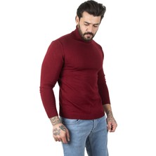 Rizzup Erkek Bordo Slim Fit Balıkçı Yaka Düz Kazak Boğazlı Yaka Triko 2002292