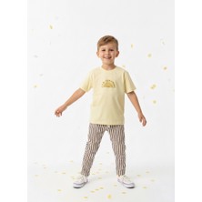 Pini Co Erkek Çocuk Sarı I Am Sunshine Baskılı T-Shirt ve Çizgili Kahverengi Pantolon Alt Üst Takım