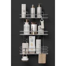 Hill Homes 3 Katlı Banyo Rafı Geniş Metal Şampuanlık Yapışkanlı Banyo Düzenleyici Krom 48X25 cm