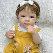 LunaDefano 48 cm Reborn Bebek | Tam Vinil Gövdeli Gerçekçi Oyuncak Bebek | Mavi Gözlü El Yapımı Yenidoğan Bebek