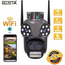 Alpotekno Dış Mekan Üç Kameralı Gece Görüşlü Full Hd Ip Akıllı Güvenlik Kamerası PTZ GÜVENLİK KAMERASI BB-1735