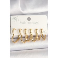 Skygo 316L Çelik Gold Renk Kalp Model Kadın Küpe Seti - TJ-BKP10356