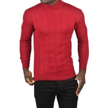 Rizzup Erkek Bordo Slim Fit Likralı Tüylenme Yapmayan Yarım Balıkçı Çizgili Triko Yarım Boğazlı Kazak 2505503