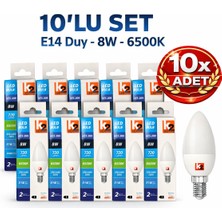 Kondel Aydınlatma 10 Adet K2 8W E14 LED Ampul 6500K Soğuk Beyaz 720 Lümen