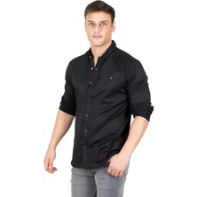 Rizzup Erkek Siyah Slim Fit Çıtçıtlı Spor Gömlek Dar Kesim Pamuklu Gabardin Gömlek 2300413