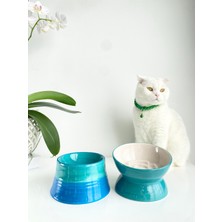 Özgürce Yavaş Yeme Mama Kabı Seti, Turkuaz Beyaz & Colorful Moon, 2'li