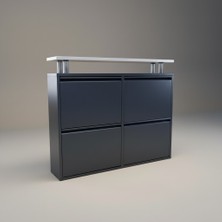 Moemi Metal Ayakkabılık Tablalı (2+2) 4'lü Metal Ayakkabılık -Antrasit