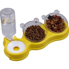 Özgürce Çift Hazneli 3'lü Mama ve Su Kabı, Sarı, 500ML, 36X21X16 cm