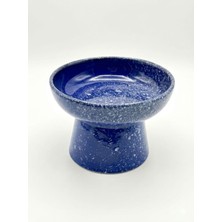 Özgürce Gökyüzü Serisi Seramik Kedi ve Köpek Eğimli Mama ve Su Kabı (Lacivert-Beyaz)