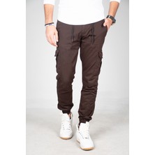 Rizzup Erkek Kahve Paçası ve Beli Lastikli Dar Kesim Kargo Pantolon 1601569