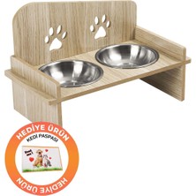 Özgürce Ahşap ve Metal Malzemeli Kedi ve Köpek Mama Su Kabı Standı, Halısı