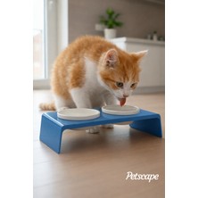 Özgürce Yüksekli Ayarlanabilir Seramik Renkli Standlı Kedi ve Köpek Mama Su Kabı (2'li)