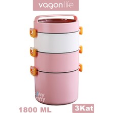 Vagonlife Lunch Box 3 Katlı Büyük Boy 1800 ml Ofis-Okul Için Yeni Nesil Sefer TASI-FFLBOX3KAT1800ML