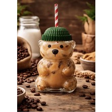 Hane216 Sevimli Ayıcıklı  Cam Soğuk Içecek Bardağı Bearista Bardak 550 ml