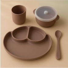 Özgürce Bebek Silikon Mama Seti 4'lü, Tabağı, Kaşığı, Bardak ve Kapaklı Kase