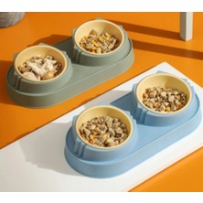 Özgürce Yüksekliği Ayarlanabilir Çiftli Kedi ve Köpek Mama Su Kabı Seti