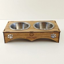 Özgürce Ahşap ve Çelik Karışımlı 2'li Kedi Mama Kabı Seti