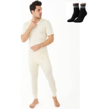 Uygur Saf Yünden Sıcak Tutan Erkek Için Üst Kısa Kol Fanila Alt Tayt Içlik Takım