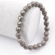 Gerçek Pirit Taşı Doğal Taş 8 mm Faset Kesim Bileklik 19 cm