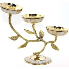 Derin Stok Pirinç Sedefli 3'lü Şamdan