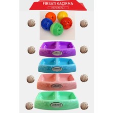 Özgürce Kedi Pati Desenli Mama ve Su Kabı, Doğal Hasır Top, Zilli Top 3'lü Set