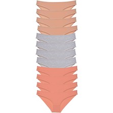 Çerçici 12 Adet Süper Eko Set Likralı Kadın Slip Külot Ten Gri Pudra-Royaleks