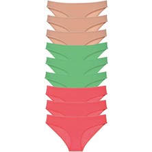 Çerçici 9 Adet Süper Eko Set Likralı Kadın Slip Külot Ten Yeşil Fuşya-Royaleks