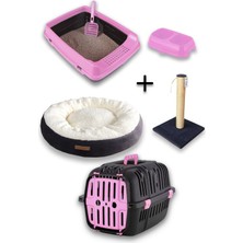 Özgürce Kedi Seti: Tuvalet, Taşıma Sepeti, Tırmalama Simit, Yatak ve Mama Kabı