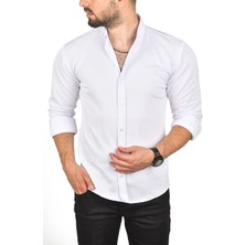 Rizzup Erkek Beyaz Slim Fit Dar Kesim Pamuklu Spor Gömlek Jakar Kumaş Likralı Gömlek 2500552