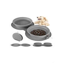 Özgürce Taşınabilir Ikili Silikon Mama ve Su Kabı, Büyük Boy, Katlanabilir