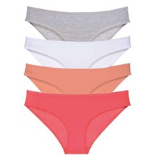 Çerçici 4 Adet Süper Eko Set Likralı Kadın Slip Külot Gri Beyaz Pudra Fuşya-Royaleks