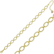 Derin Stok 925 Ayar Gümüş Gold Oval Taşlı Bileklik