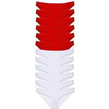 Çerçici 12 Adet Süper Eko Set Likralı Kadın Slip Külot Kırmızı Beyaz-Royaleks