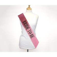 Derin Stok Pembe Üzeri Siyah Büyük Bride To Yazılı Simli Işıltılı Kuşak Kemer 10 cm Genişlik