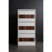 Moemi Metal Ayakkabılık 3'lü Beyaz - Ceviz Ahşap Kaplamalı Ayakkabılık